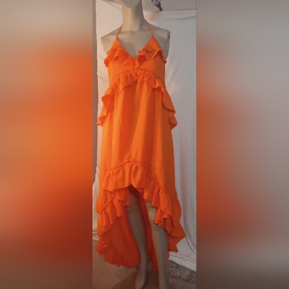Orange Ruffled Halter Dress